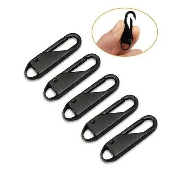 Black Metal Universal Zipper Pull Replacements Repair - 5 Pieces - Picture 3 of 8